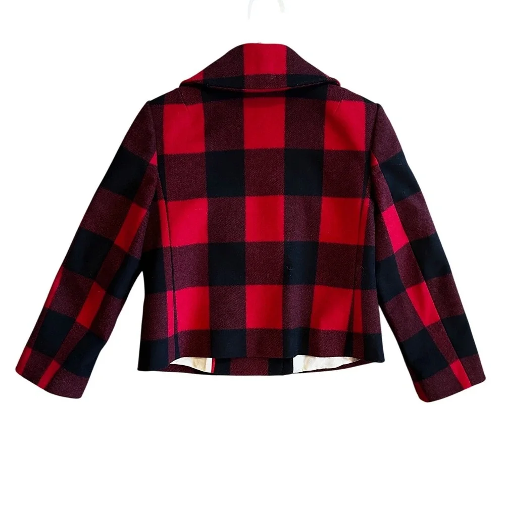 J.Crew Womens Red Black Buffalo Check Wool Cropped Peacoat Jacket Size 0 - Picture 2 of 3